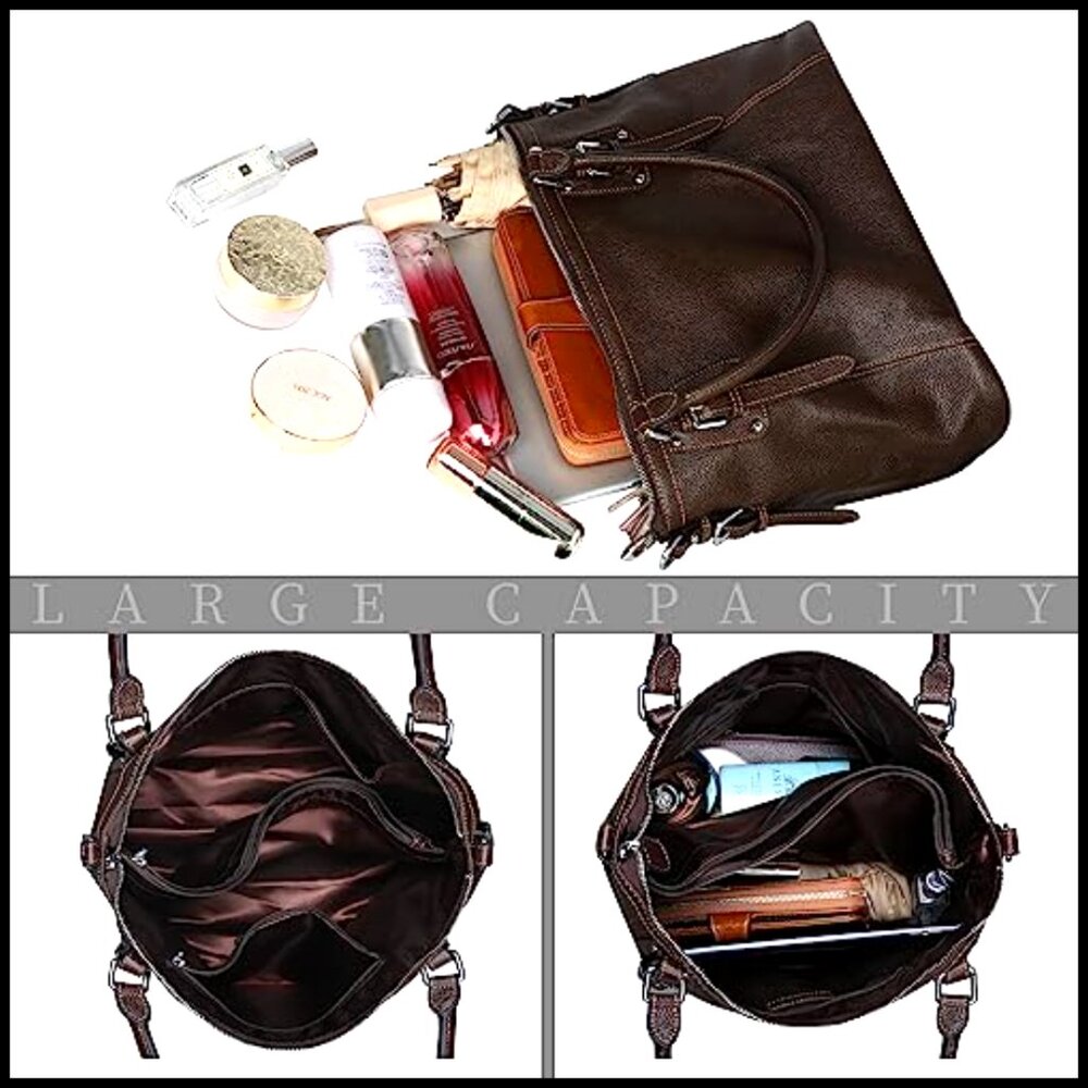 Genuine Leather Tote Shoulder Bag with Adjustable Strap, Medium Size - Picture 5 of 7